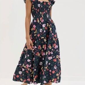 Hill House Garden Floral Maxi Dress in Navy with Pink and Yellow Blooms